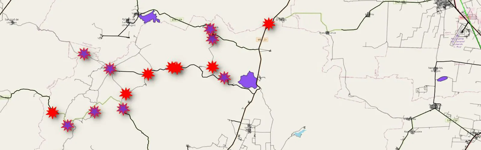 Map of displacements in Jerez, Zacatecas © Daniel Fu